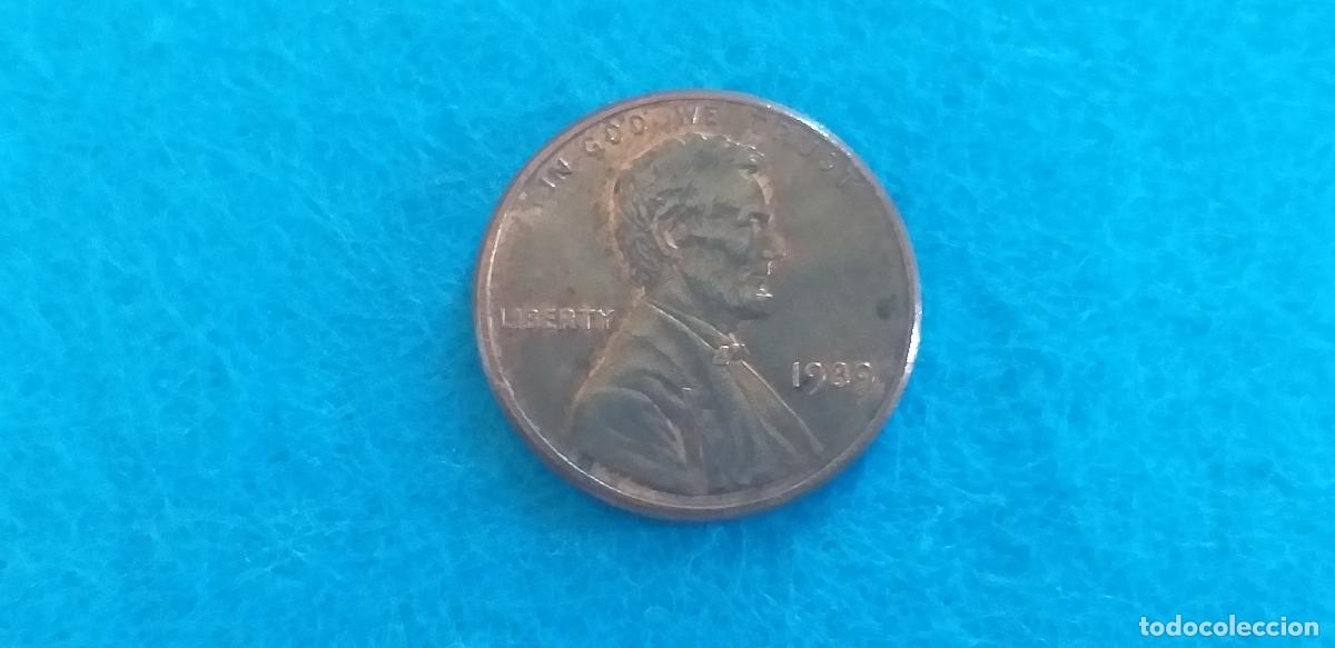 Monedas antiguas de Am&eacute;rica: MONEDA USA. ONE CENT. A&Ntilde;O 1989. ANVERSO ABRAHAM LINCOLN. REVERSO MONUMENTO A LINCOLN
