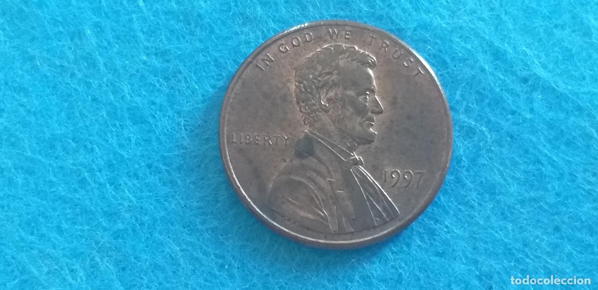 Monedas antiguas de Am&eacute;rica: MONEDA USA. ONE CENT. A&Ntilde;O 1997. ANVERSO ABRAHAM LINCOLN. REVERSO MONUMENTO A LINCOLN
