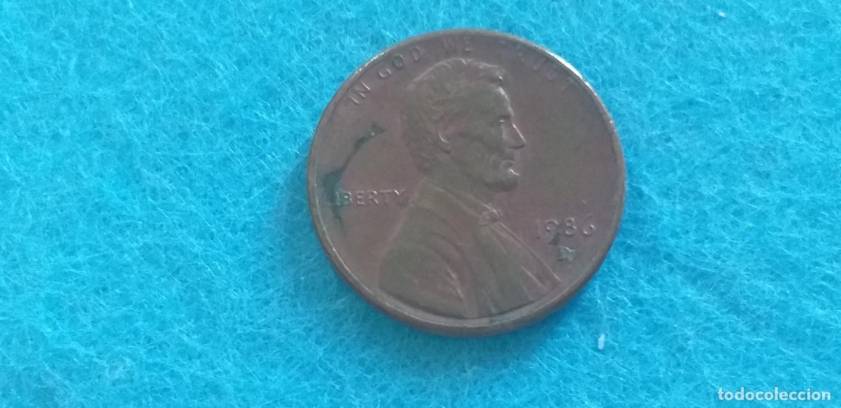 Monedas antiguas de Am&eacute;rica: MONEDA USA. ONE CENT. A&Ntilde;O 1986. D. ANVERSO ABRAHAM LINCOLN. REVERSO MONUMENTO A LINCOLN