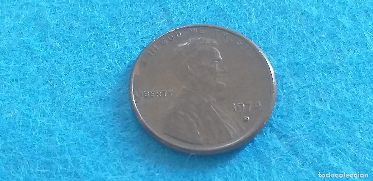 Monedas antiguas de Am&eacute;rica: MONEDA USA. ONE CENT. A&Ntilde;O 1974. D. ANVERSO ABRAHAM LINCOLN. REVERSO MONUMENTO A LINCOLN