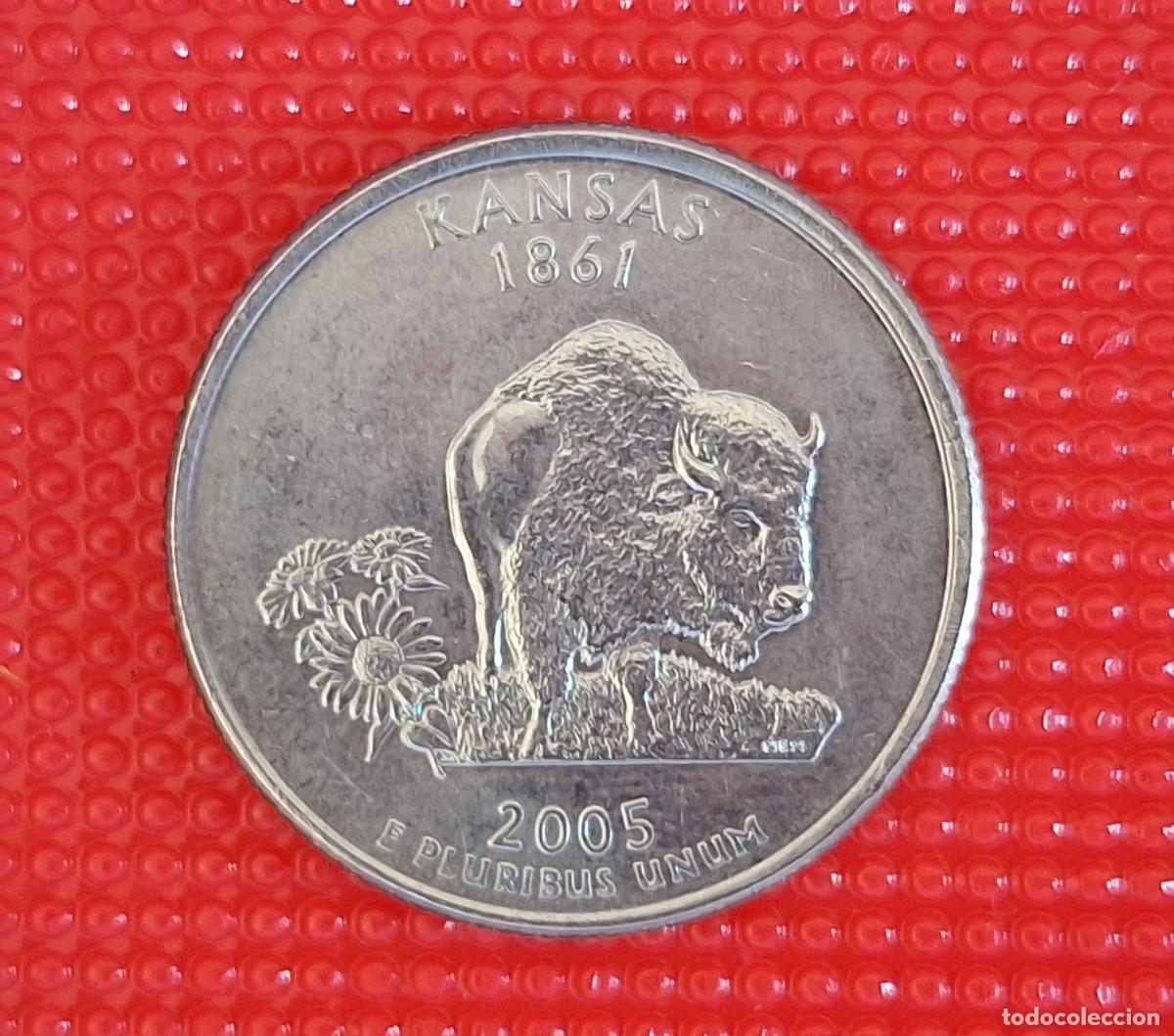 Monedas antiguas de Am&eacute;rica: Moneda de Estados Unidos. USA. Quarter de dolar. A&ntilde;o 2005. Moneda 50 Estados: KANSAS