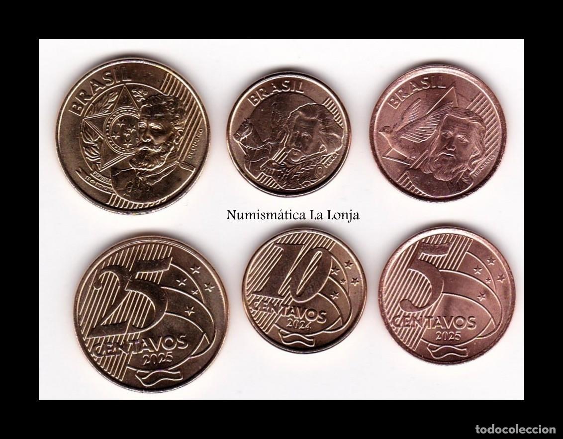 Monedas antiguas de Am&eacute;rica: Brasil Set 3 monedas 5 10 25 Centavos 2024-2025 Km 648 649 650 Sc Unc