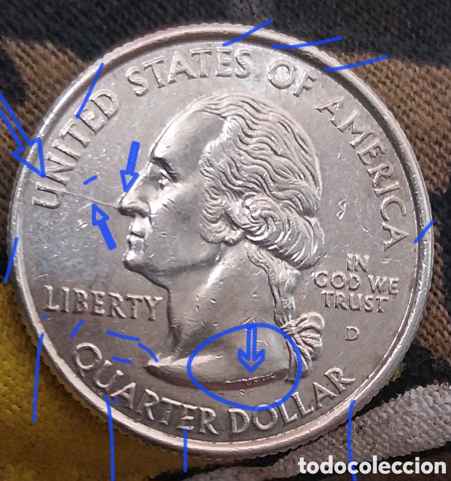 Monedas antiguas de Am&eacute;rica: ​Quarter Dollar 2007 D Utah - Errores Deformaci&oacute;n - MBC