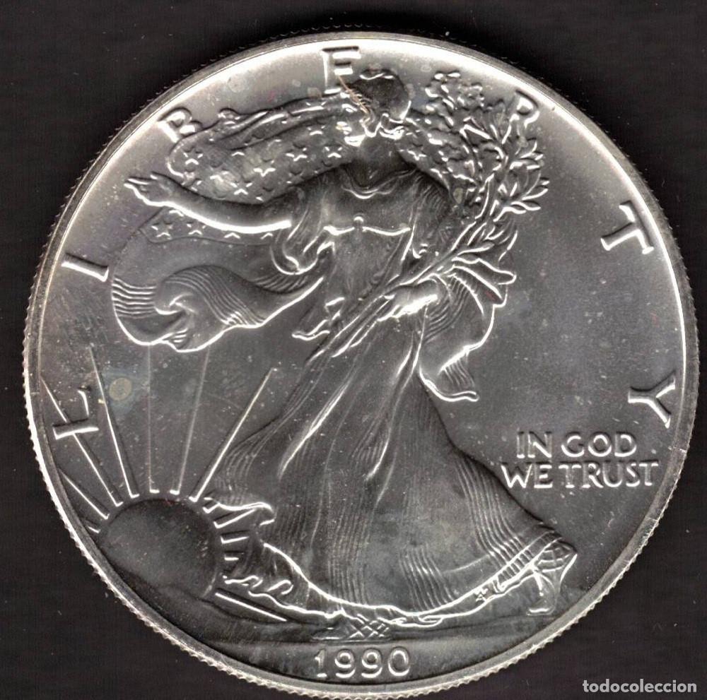 Monedas antiguas de Am&eacute;rica: MONEDA ONE DOLLAR 1990 - ESTADOS UNIDOS - 1 OZ - AMERICAN EAGLE - FINE SILVER