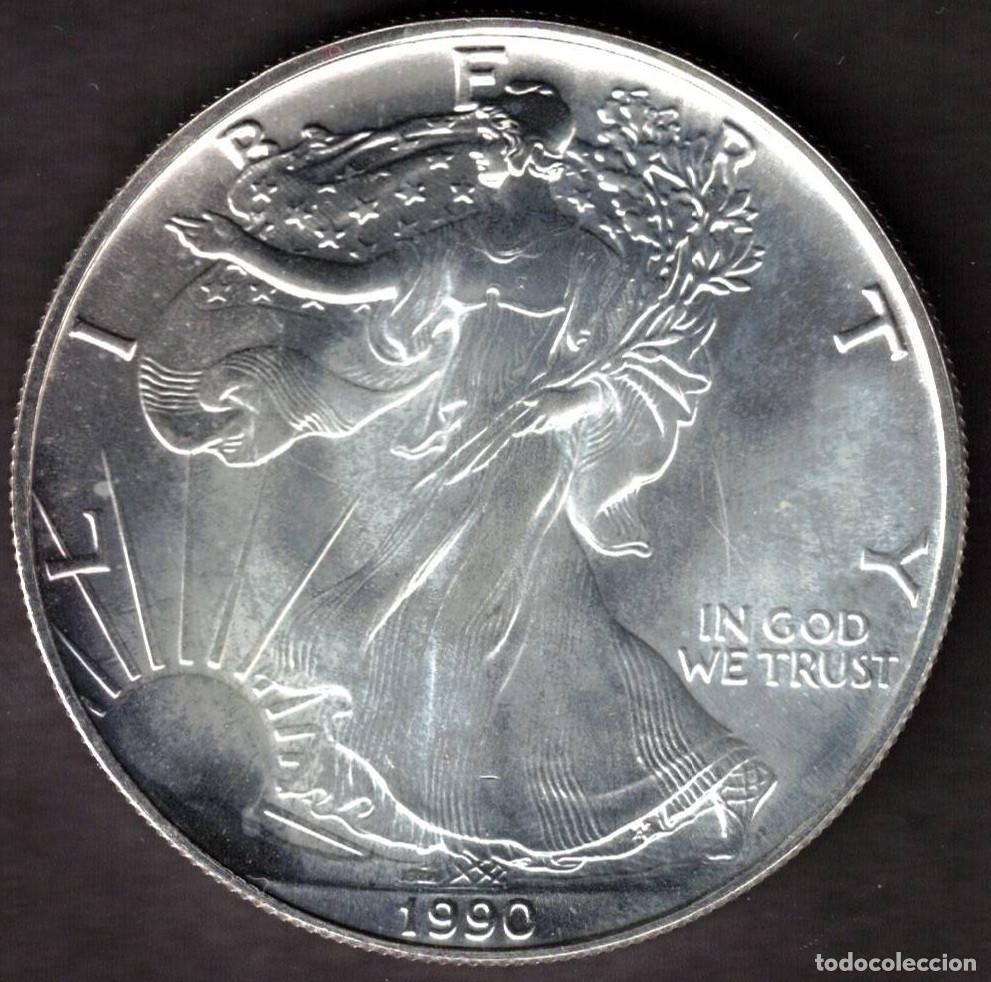 Monedas antiguas de Am&eacute;rica: MONEDA ONE DOLLAR 1990 - ESTADOS UNIDOS - 1 OZ - AMERICAN EAGLE - FINE SILVER