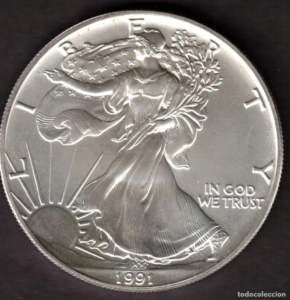 Monedas antiguas de Am&eacute;rica: MONEDA ONE DOLLAR 1991 - ESTADOS UNIDOS - 1 OZ - AMERICAN EAGLE - FINE SILVER