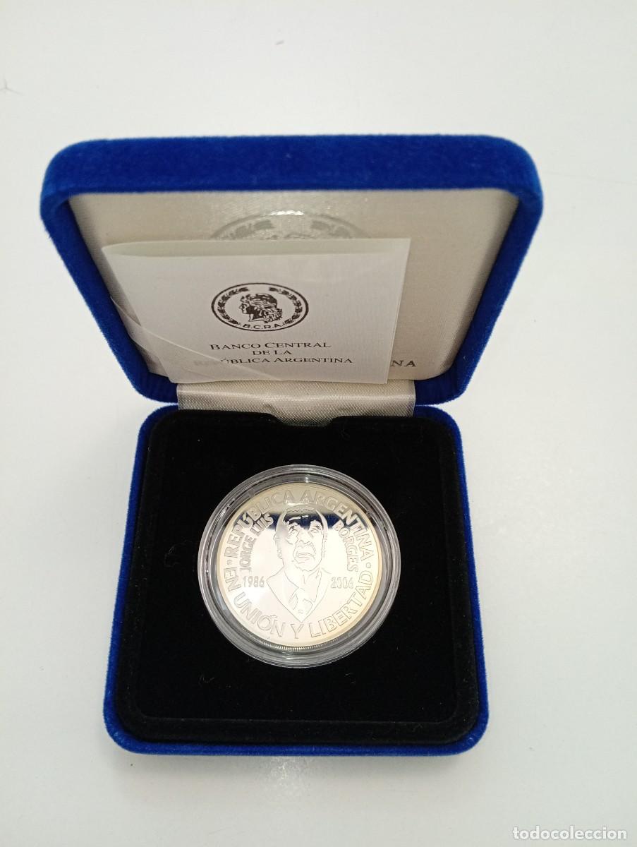 Monedas antiguas de Am&eacute;rica: JORGE LUIS BORGES MONEDA DE PLATA CONMEMORATIVA DEL 20 ANIVERSARIO DE LA MUERTE