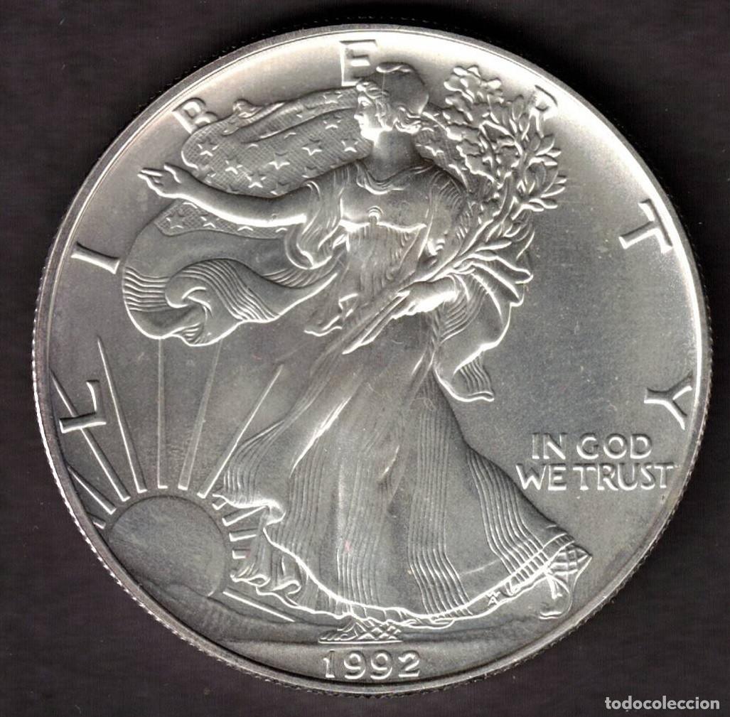 Monedas antiguas de Am&eacute;rica: MONEDA ONE DOLLAR 1992 - ESTADOS UNIDOS - 1 OZ - AMERICAN EAGLE - FINE SILVER