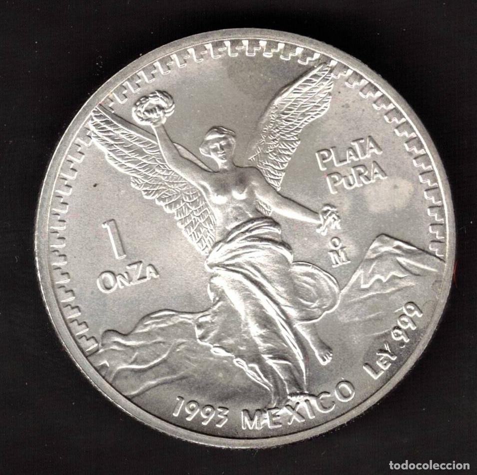 Monedas antiguas de Am&eacute;rica: MONEDA MEXICO 1 ONZA PLATA PURA 1993 LEY .999