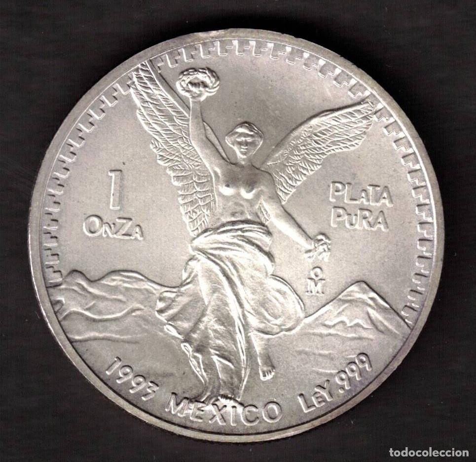 Monedas antiguas de Am&eacute;rica: MONEDA MEXICO 1 ONZA PLATA PURA 1993 LEY .999