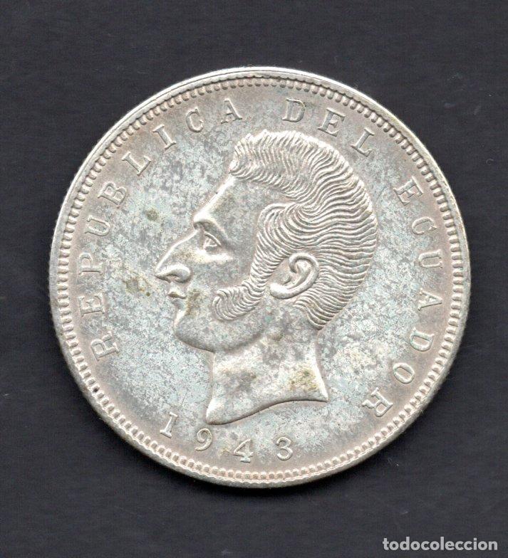 Monedas antiguas de Am&eacute;rica: ECUADOR - 5 SUCRES de PLATA 1943 - PATINA