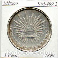 Monedas antiguas de Am&eacute;rica: M&Eacute;XICO 1899, 1 PESO, KM-409.2, M&Eacute;XICO. AG, MBC, 2 FOTOS