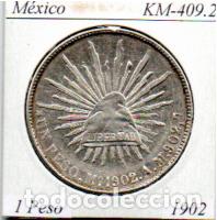 Monedas antiguas de Am&eacute;rica: M&Eacute;XICO 1902, 1 PESO, KM-409.2, M&Eacute;XICO. AG, MBC, 2 FOTOS