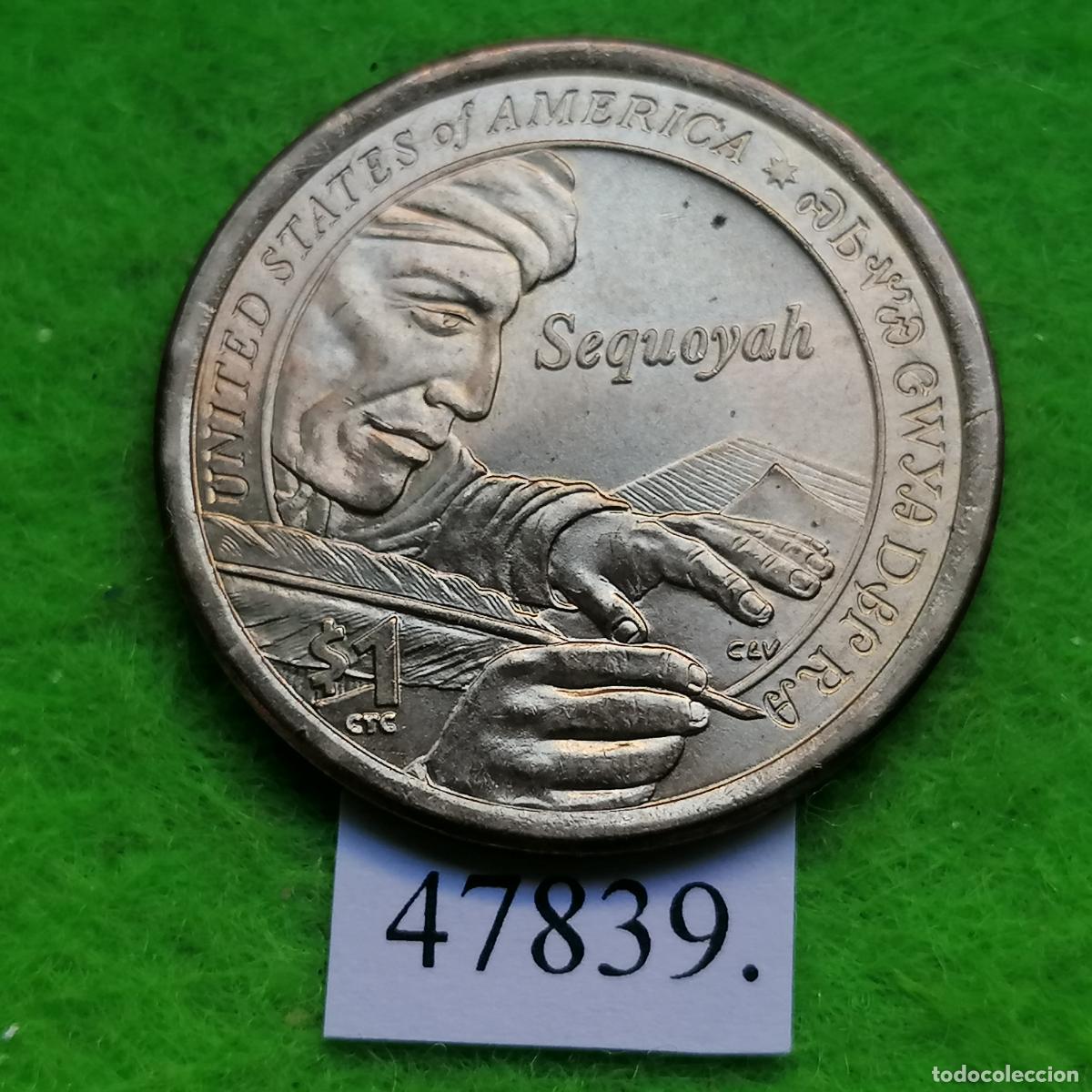Monedas antiguas de Am&eacute;rica: Estados Unidos Am&eacute;rica, 1 dolar Sacagawea 2017 P, Sequoyah, silabario Cheroqui, USA