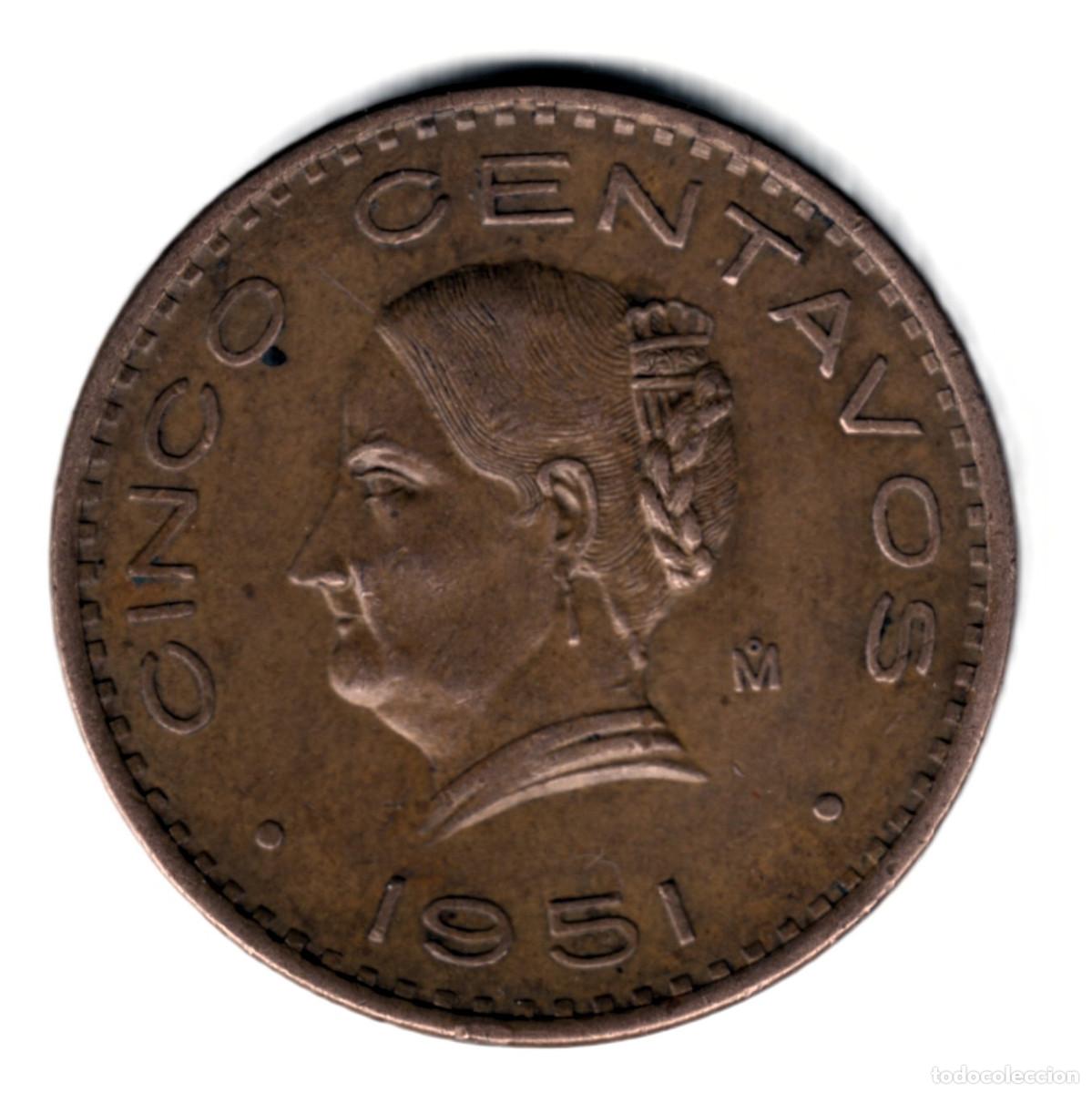 Monedas antiguas de Am&eacute;rica: MEXICO 5 centavos 1951 Retrato de Josefa Ortiz de Dominguez