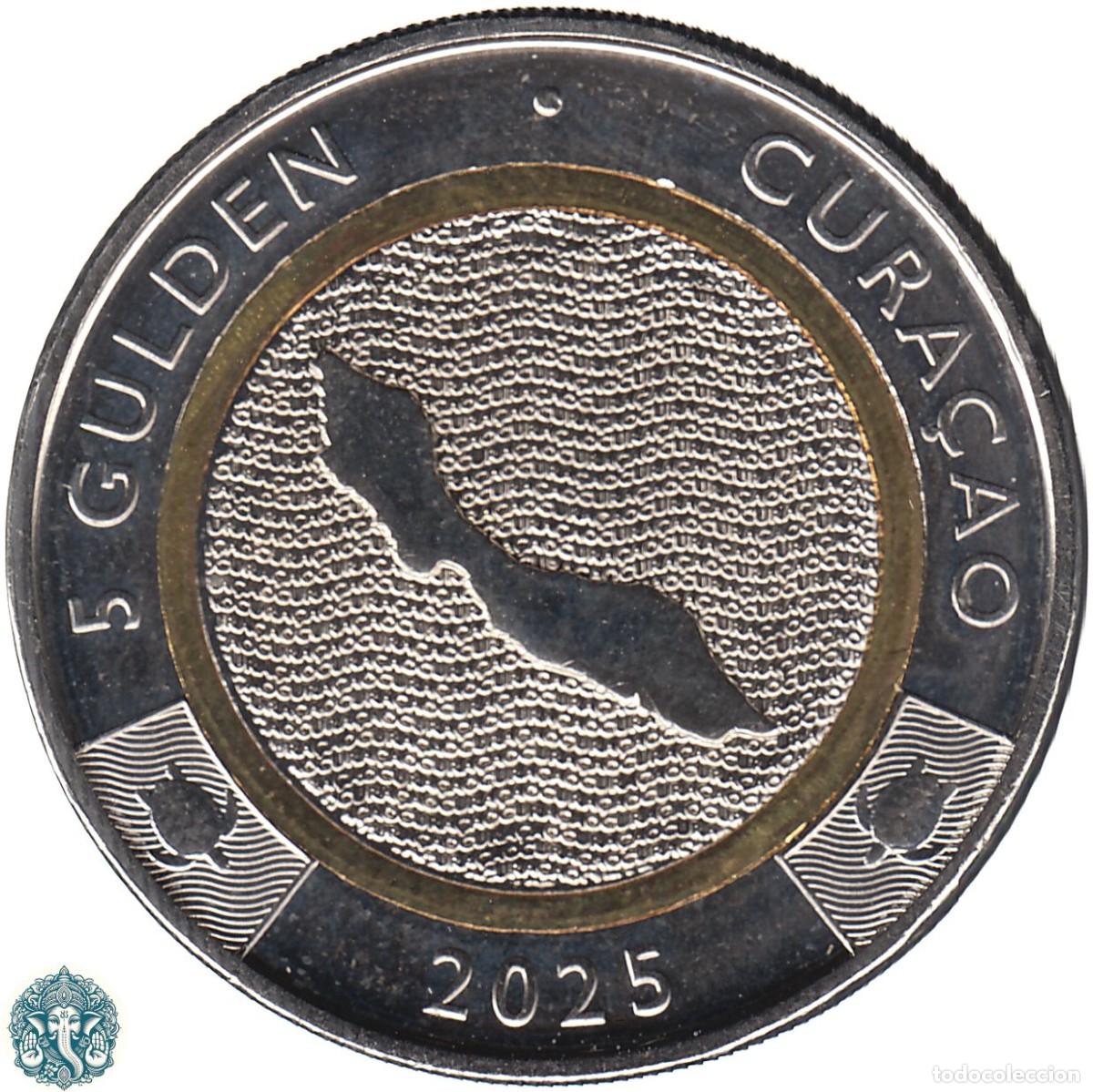 Monedas antiguas de Am&eacute;rica: CURAZAO 5 Florines Gulden caribe&ntilde;o 2025 Guillermo Alejandro KM#- CURA&Ccedil;AO trimet&aacute;lica