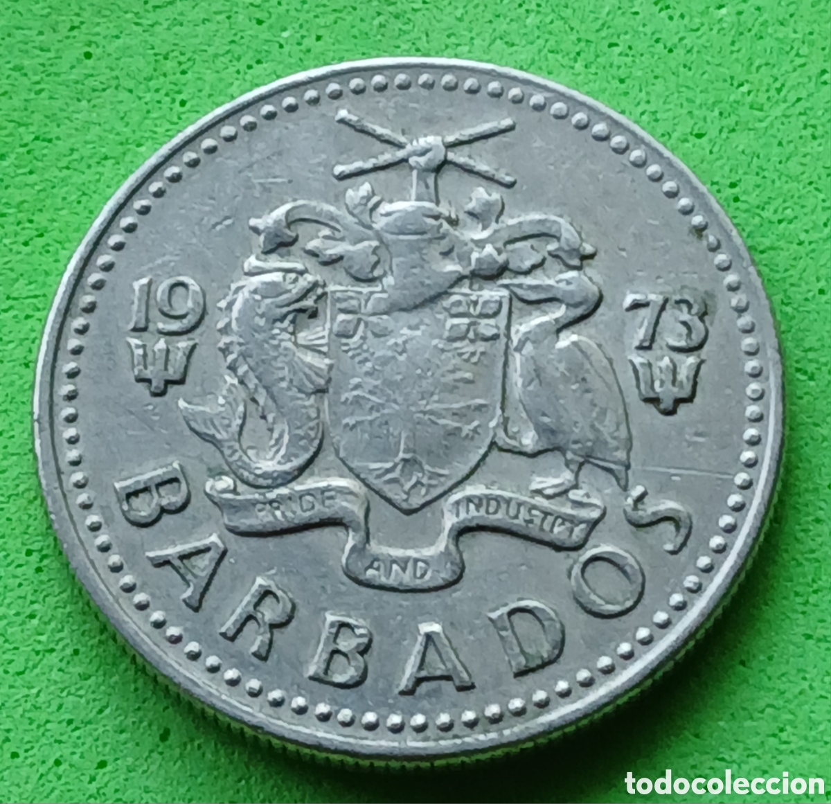 Monedas antiguas de Am&eacute;rica: Barbados 25 cents 1973 km#13 sin marca de ceca