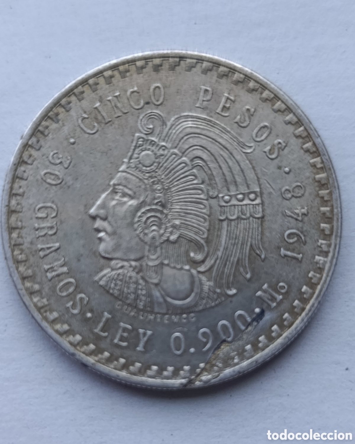 Monedas antiguas de Am&eacute;rica: Moneda de plata 5 pesos mexicanos 1948