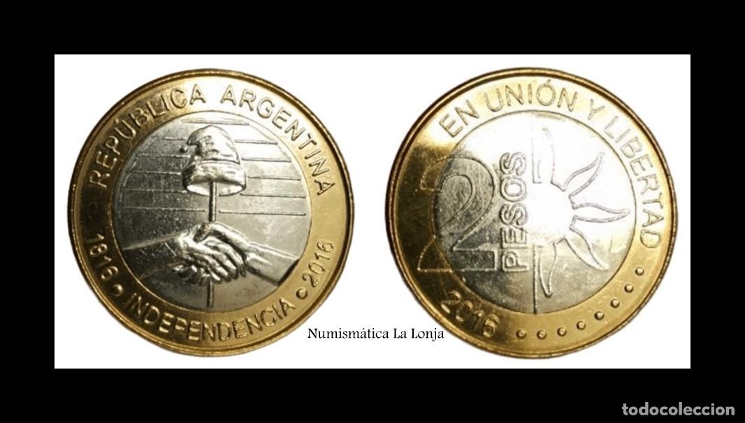 Monedas antiguas de Am&eacute;rica: Argentina 2 Pesos Conmemorativa Independencia 2016 Km 184 Bimet&aacute;lica Sc Unc