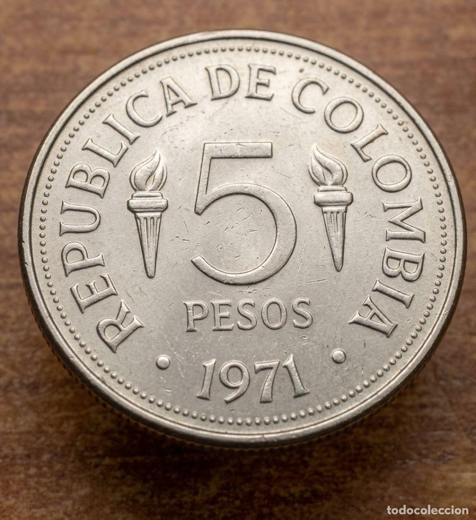 Moedas antigas da Am&eacute;rica: Colombia 5 Pesos, 1971 S/C VI Juegos Panamericanos CALI