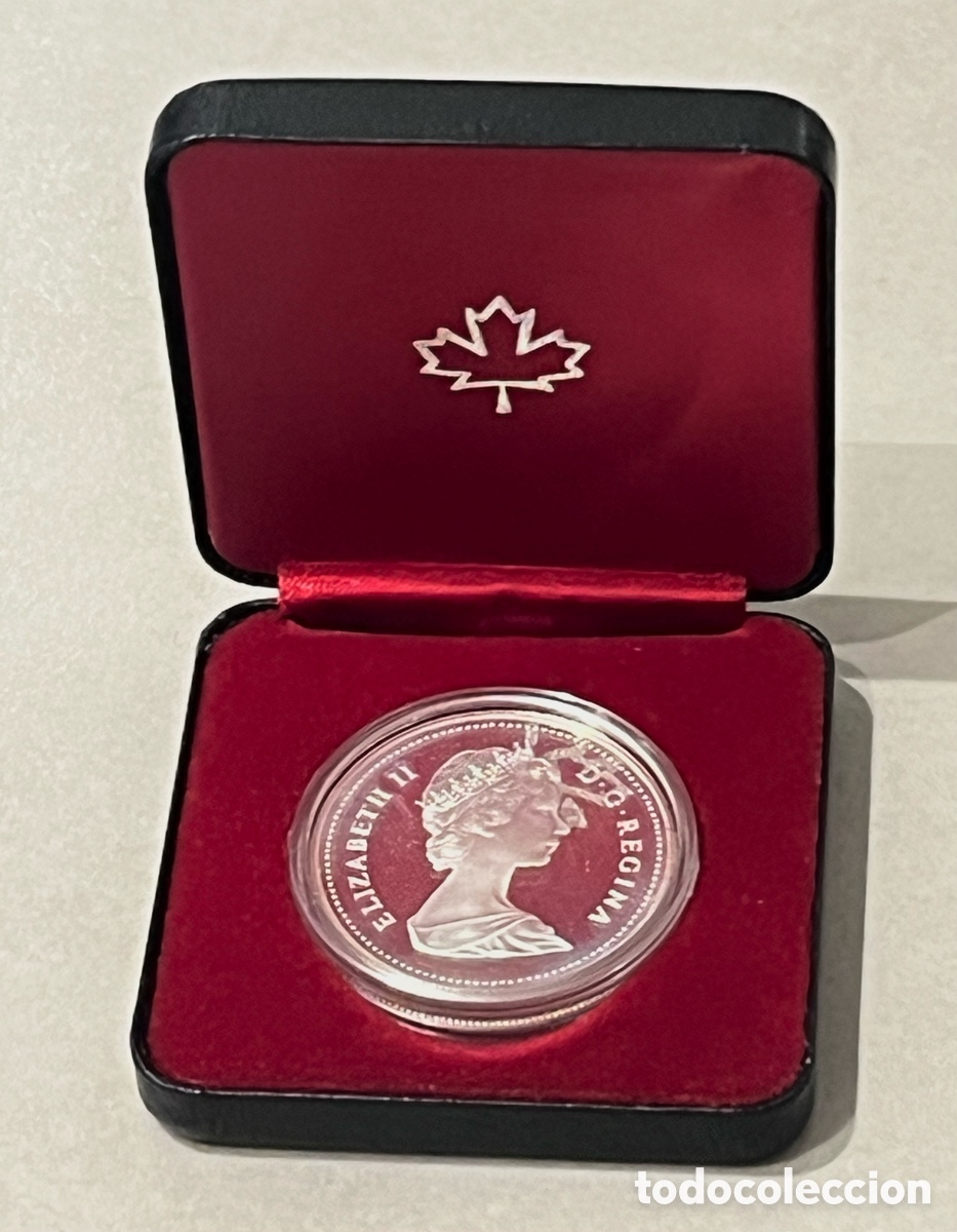 Monedas antiguas de Am&eacute;rica: MONEDA DE CANADA: DOLAR 1981 - PLATA - 100 ANIVERSARIO FERROCARRIL TRANSCONTINENTAL- CON CAJA