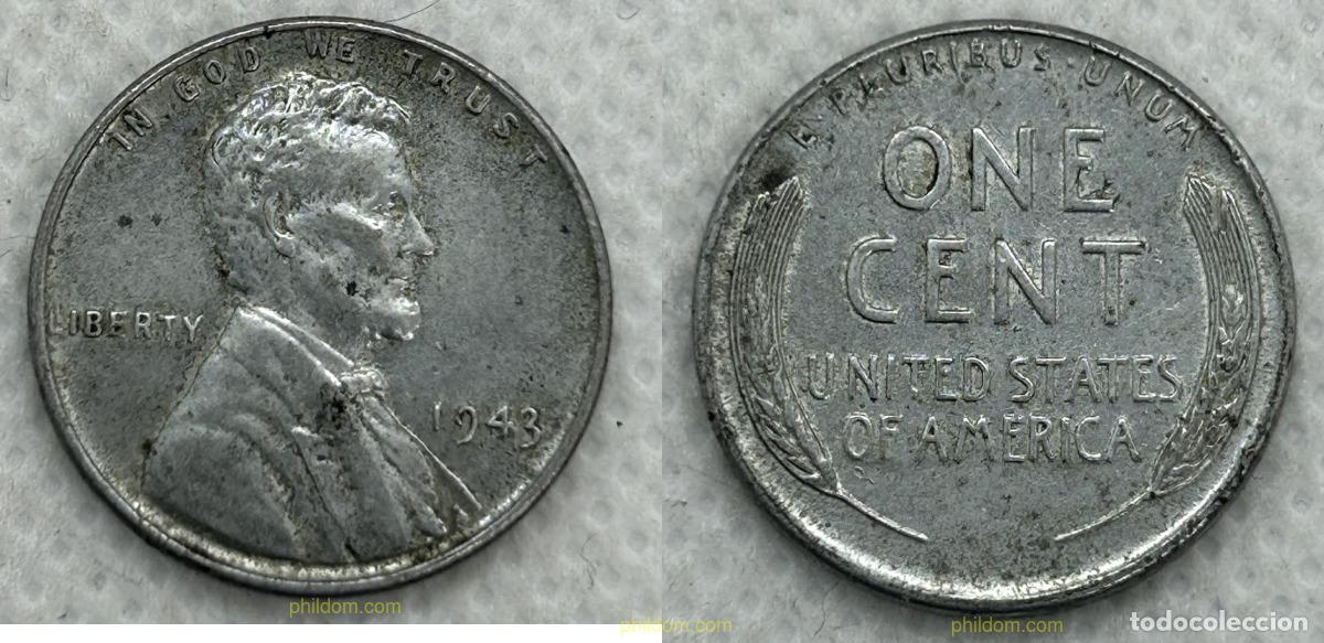Moedas antigas da Am&eacute;rica: 3771 ESTADOS UNIDOS 1943 ESTADOS UNIDOS 1943 1 CENTAVO &rdquo;Lincoln - Wheat Ears Reverse - Steel&rdquo;
