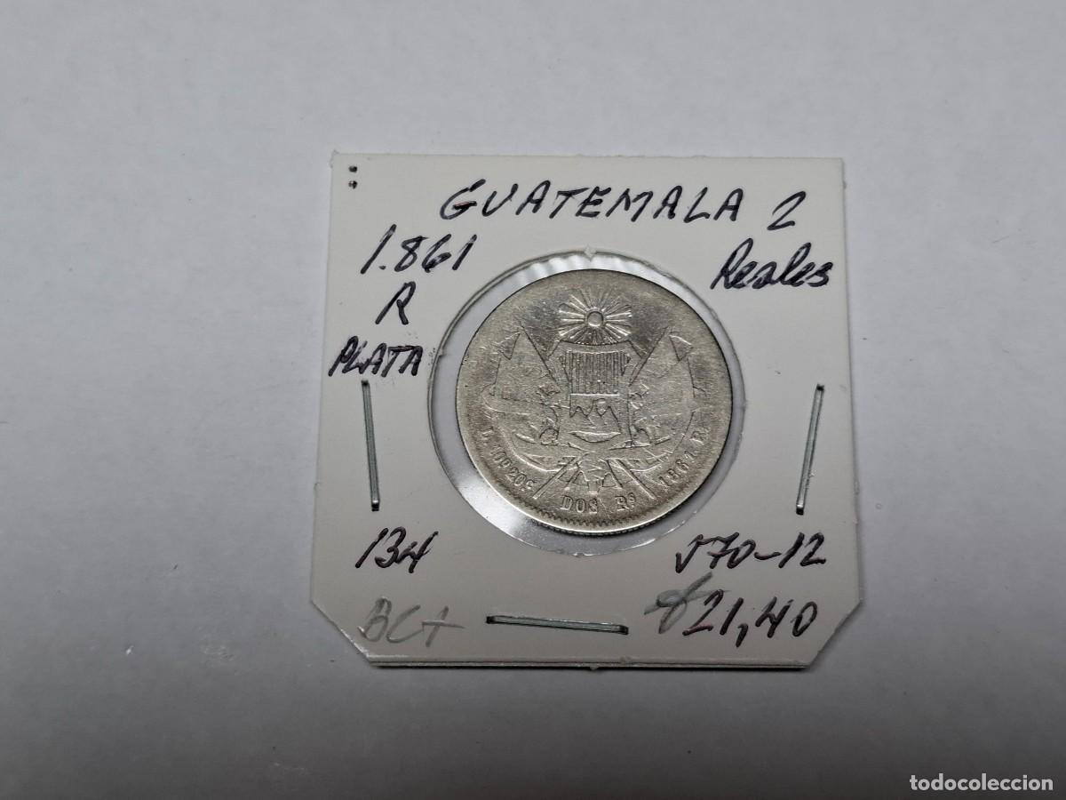 Monedas antiguas de Am&eacute;rica: 2 de REALES de PLATA de 1861 R KM 134 GUATEMALA en BC+