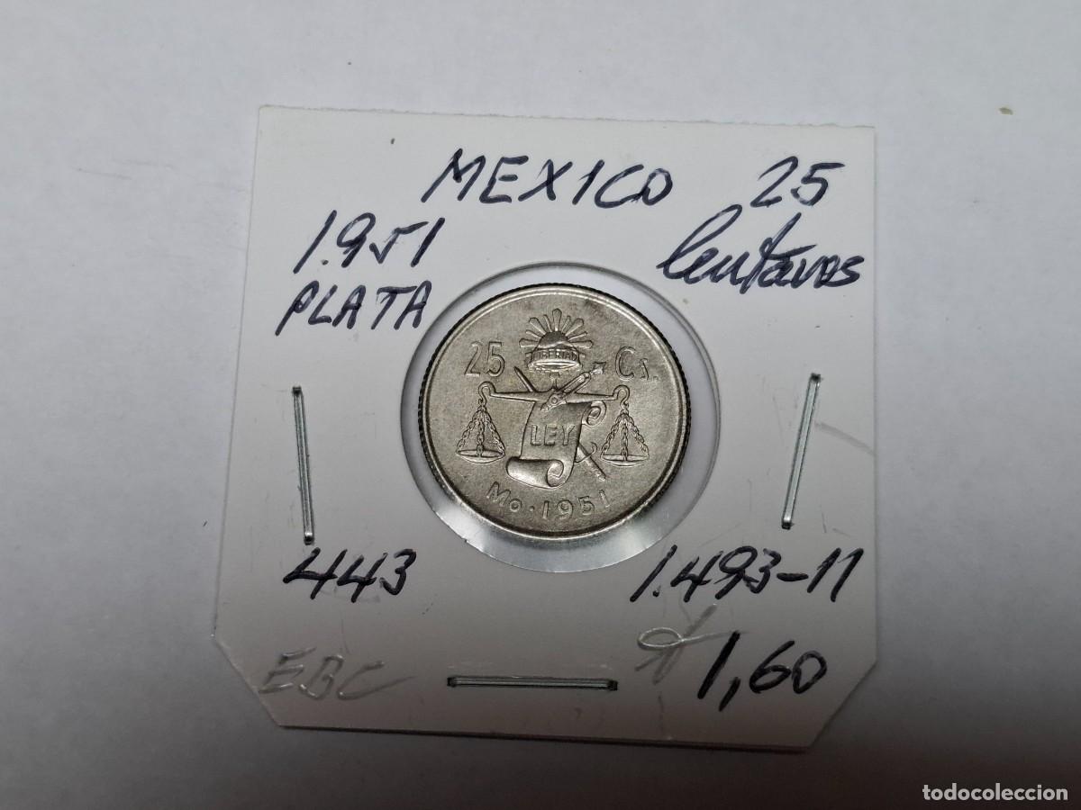 Monedas antiguas de Am&eacute;rica: 25 CENTAVOS de PLATA de 1951 KM 443 MEXICO en EBC
