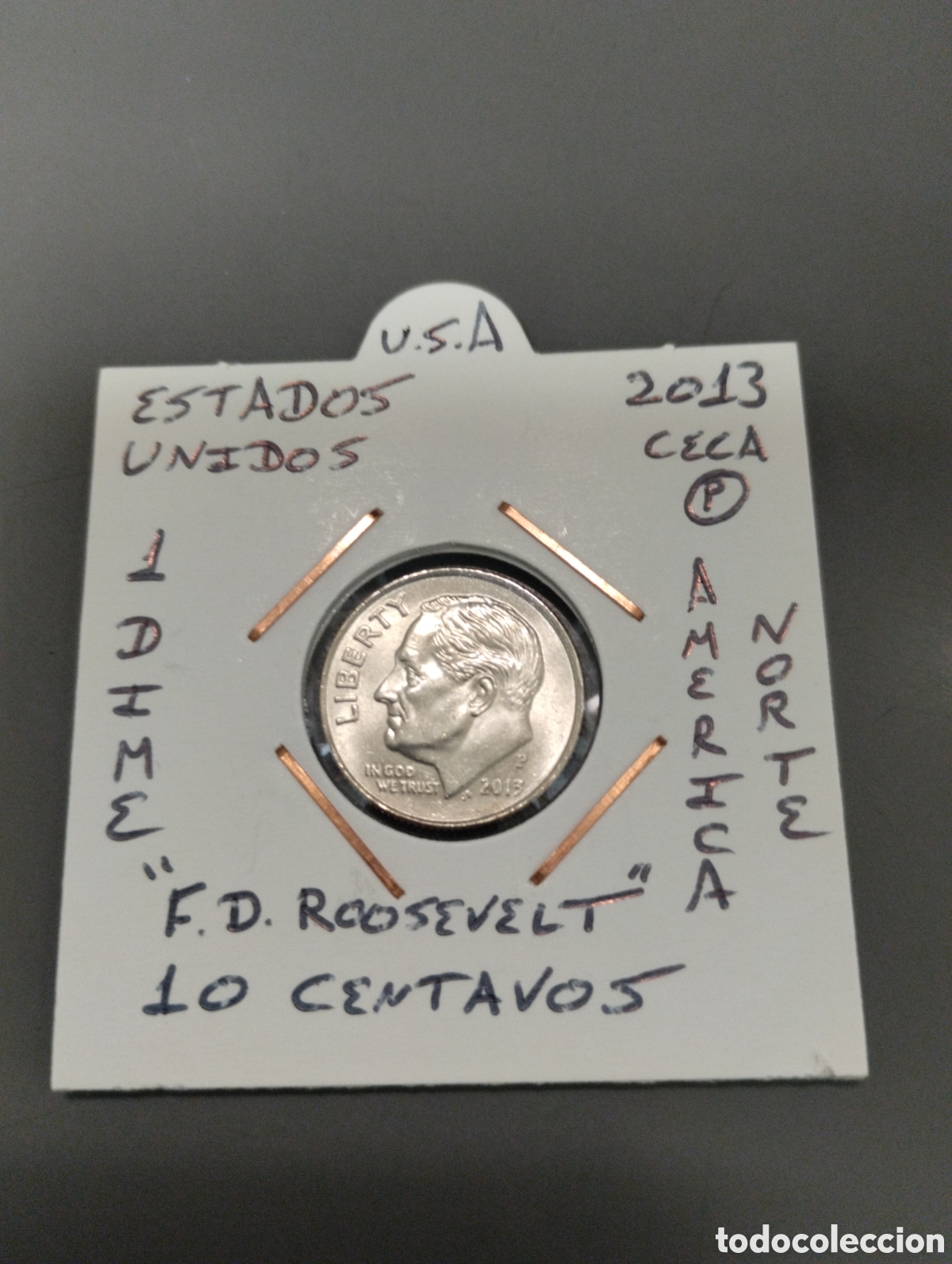 Monedas antiguas de Am&eacute;rica: Moneda de 10 centavos usa a&ntilde;o 2013 ceca P ebc encartonada