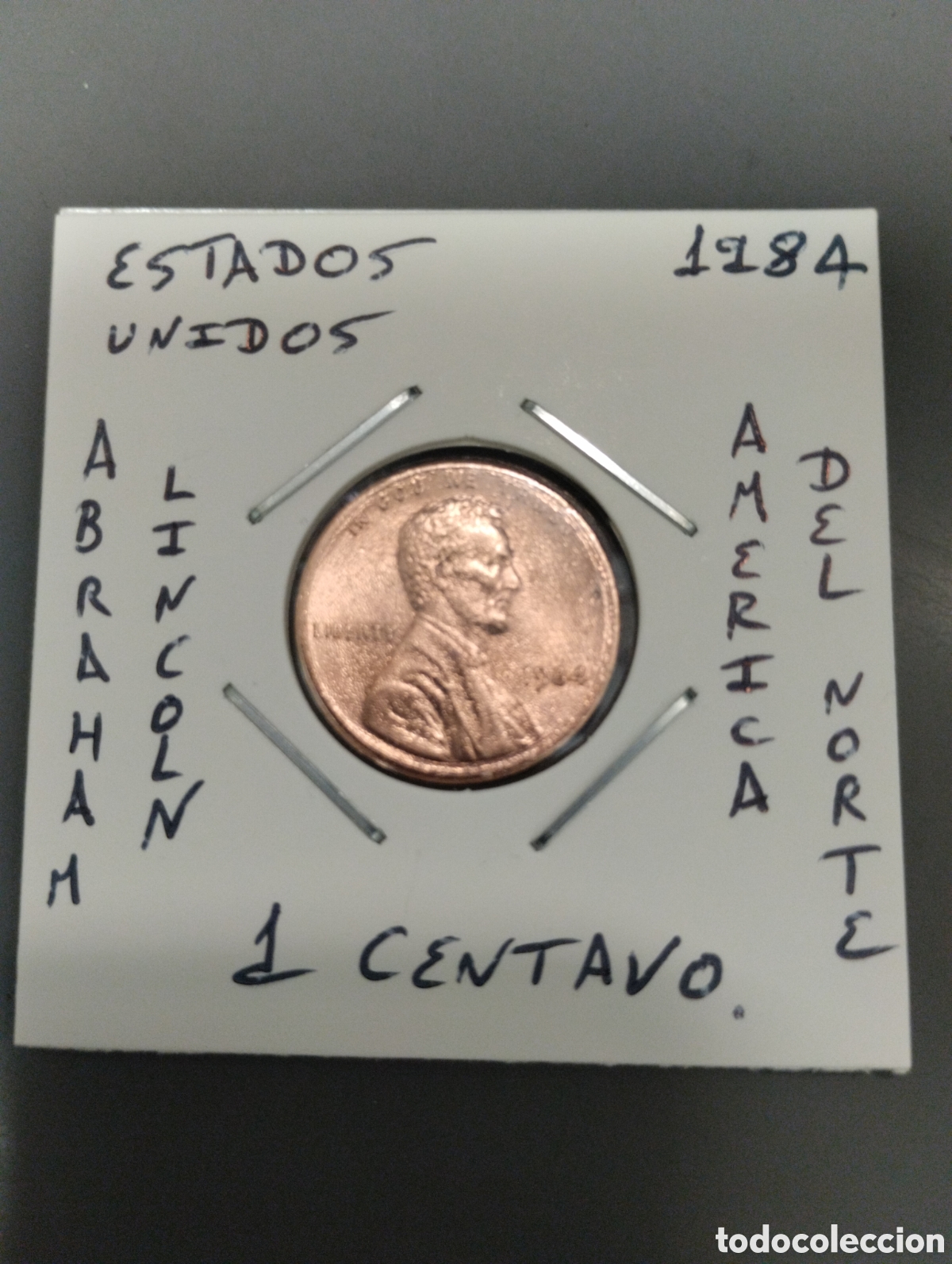 Monedas antiguas de Am&eacute;rica: Moneda 1 centavo usa a&ntilde;o 1984 mbc encartonada