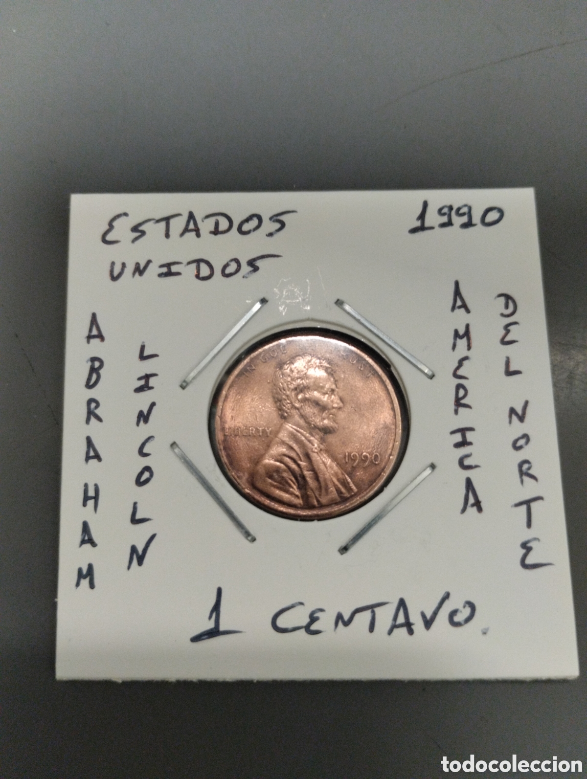 Monedas antiguas de Am&eacute;rica: Moneda 1 centavo usa a&ntilde;o 1990 mbc encartonada