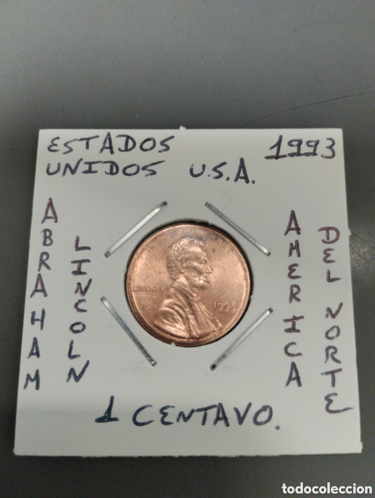 Monedas antiguas de Am&eacute;rica: Moneda 1 centavo usa a&ntilde;o 1993 mbc encartonada
