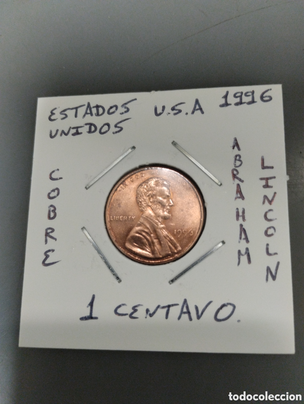 Monedas antiguas de Am&eacute;rica: Moneda 1 centavo usa a&ntilde;o 1996 mbc encartonada
