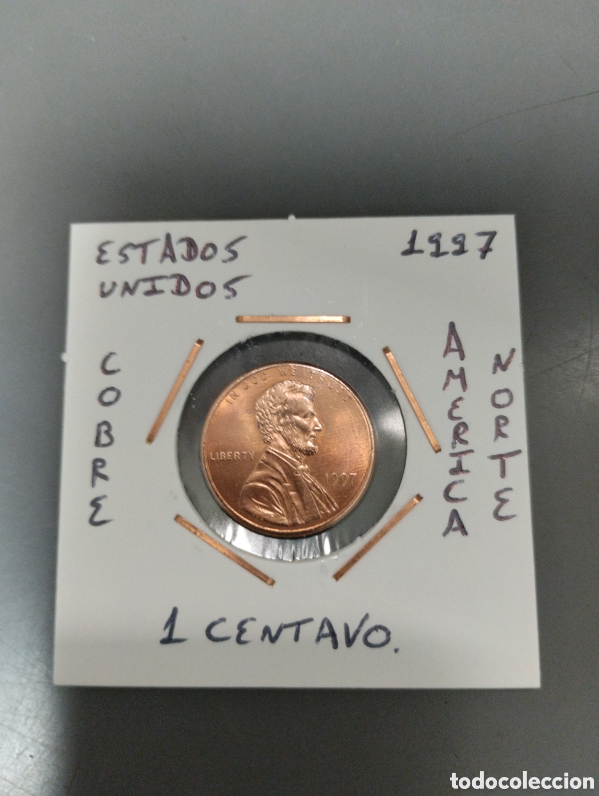 Monedas antiguas de Am&eacute;rica: Moneda 1 centavo usa a&ntilde;o 1997 mbc encartonada