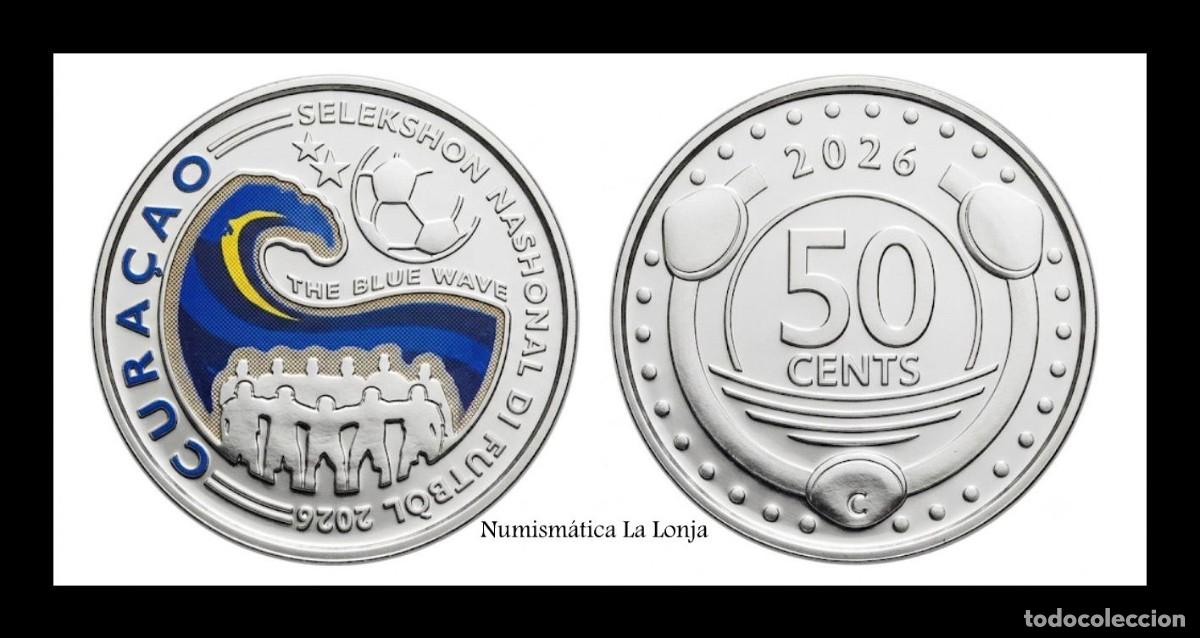 Monedas antiguas de Am&eacute;rica: Curazao 50 Centavos Copa Mundial de la FIFA 2026 Km Nuevo Coloreada Sc Unc