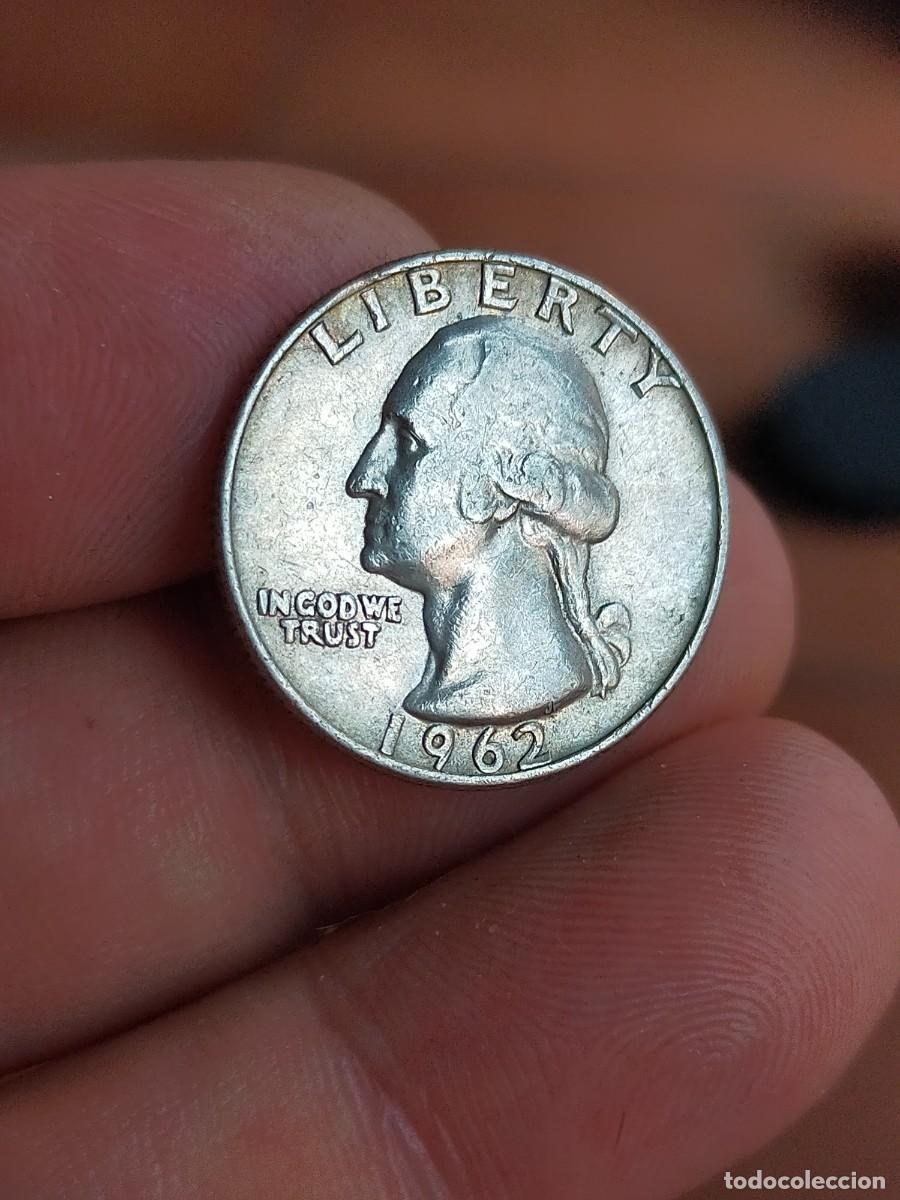 Monedas antiguas de Am&eacute;rica: MONEDA DE 25 VEINTICINCO QUARTER 1/4 CENTAVOS CENTS 1962 D DENVER PLATA USA ESTADOS UNIDOS AMERICA