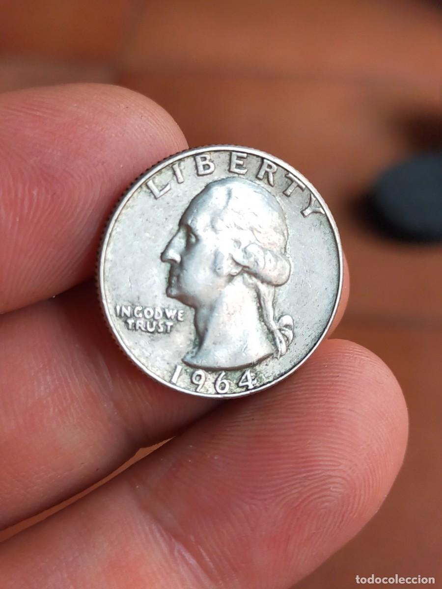 Monedas antiguas de Am&eacute;rica: MONEDA DE 25 VEINTICINCO QUARTER 1/4 CENTAVOS CENTS 1964 D DENVER PLATA USA ESTADOS UNIDOS AMERICA