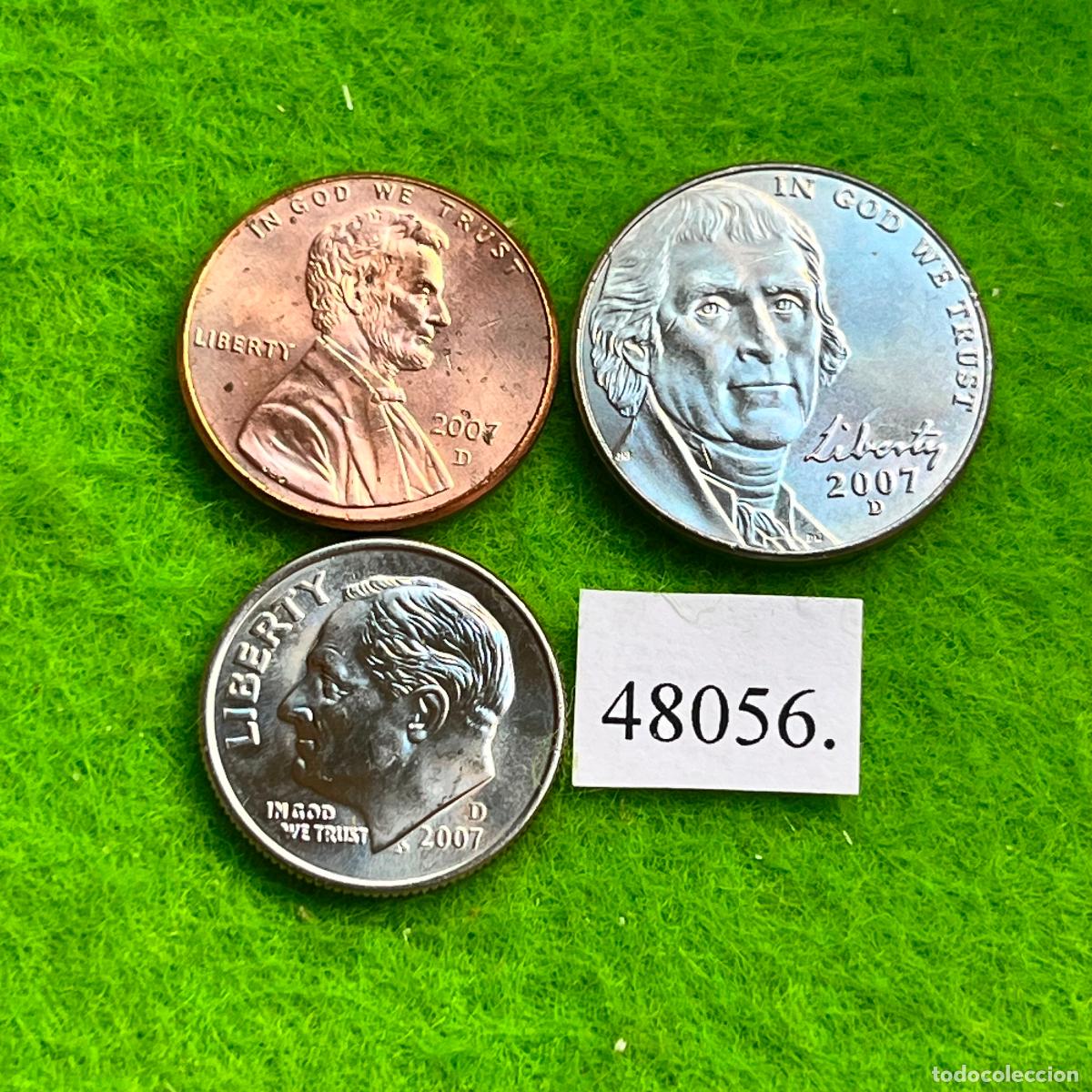 Monedas antiguas de Am&eacute;rica: Estados Unidos de America, 1, 5, 10 c&eacute;ntimos 2007 D, centavos, USA