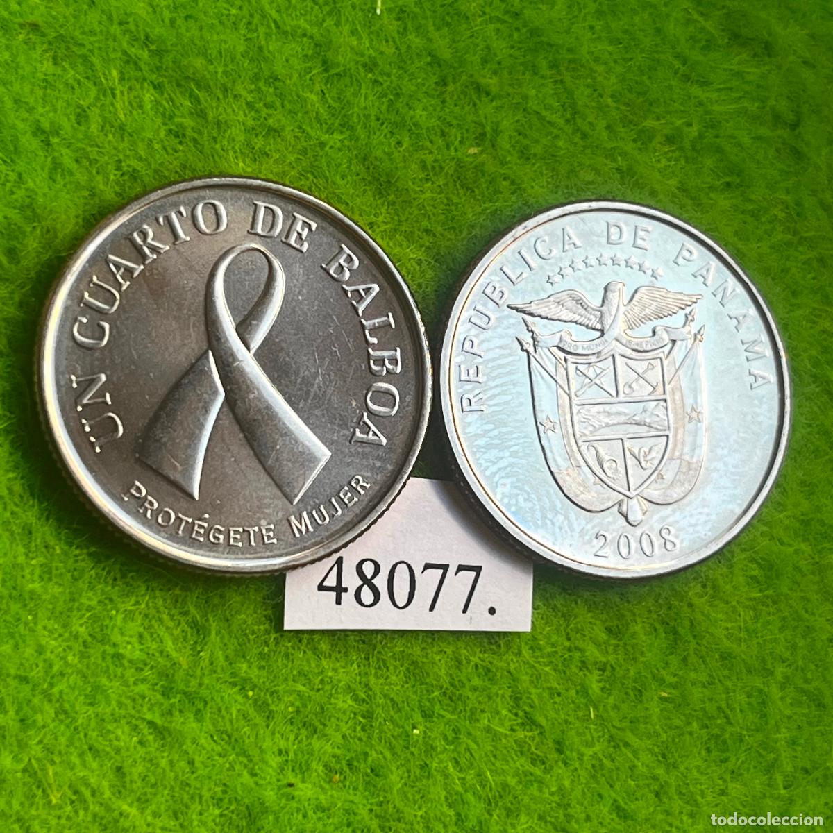 Monedas antiguas de Am&eacute;rica: Panama 1/4 Balboa 2008 una moneda, concienciaci&oacute;n sobre el c&aacute;ncer de mama, &rdquo;PROT&Eacute;GETE MUJER&rdquo;, 48077