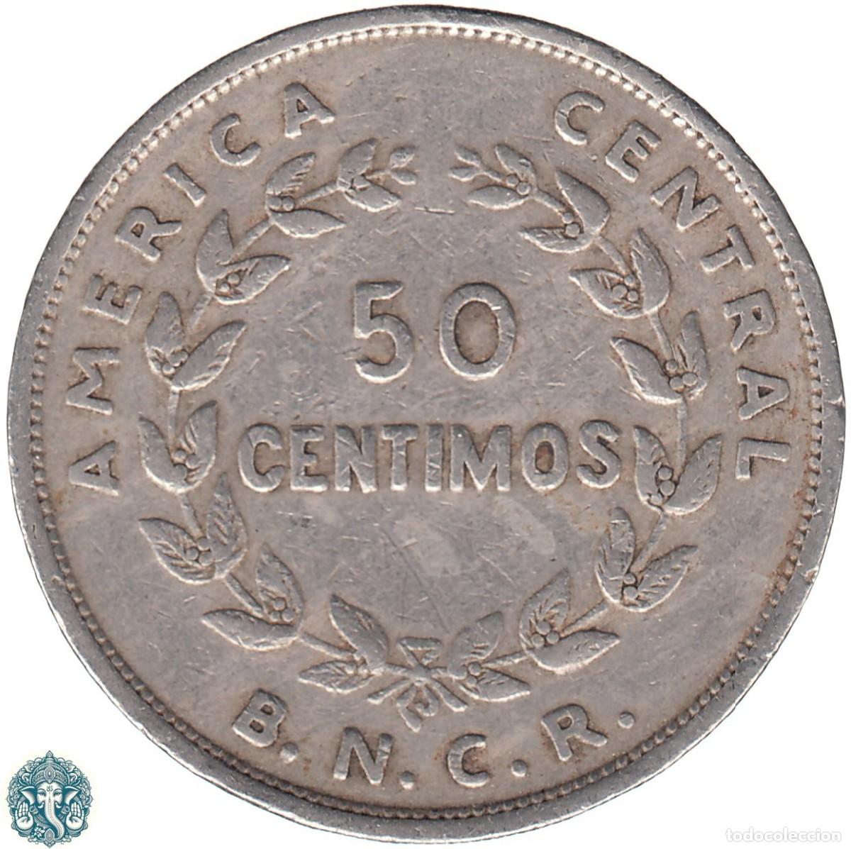 Monedas antiguas de Am&eacute;rica: COSTA RICA 50 C&eacute;ntimos 1948 KM#176 canto invertido &Oslash; 26mm