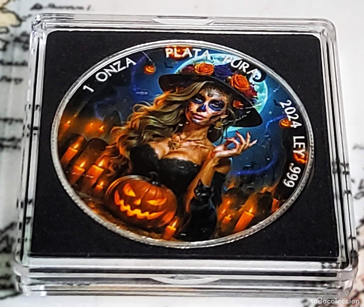 Moedas antigas da Am&eacute;rica: 1 ONZA DE PLATA Y ESMALTES DE MEXICO DE 2024.DIA DE LOS MUERTOS.PLATA PURA 999.PROOF