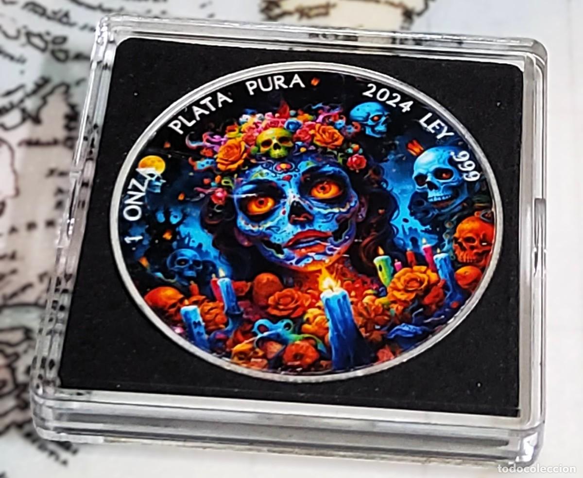 Monedas antiguas de Am&eacute;rica: 1 ONZA DE PLATA Y ESMALTES DE MEXICO DE 2024.DIA DE LOS MUERTOS.PLATA PURA 999.PROOF