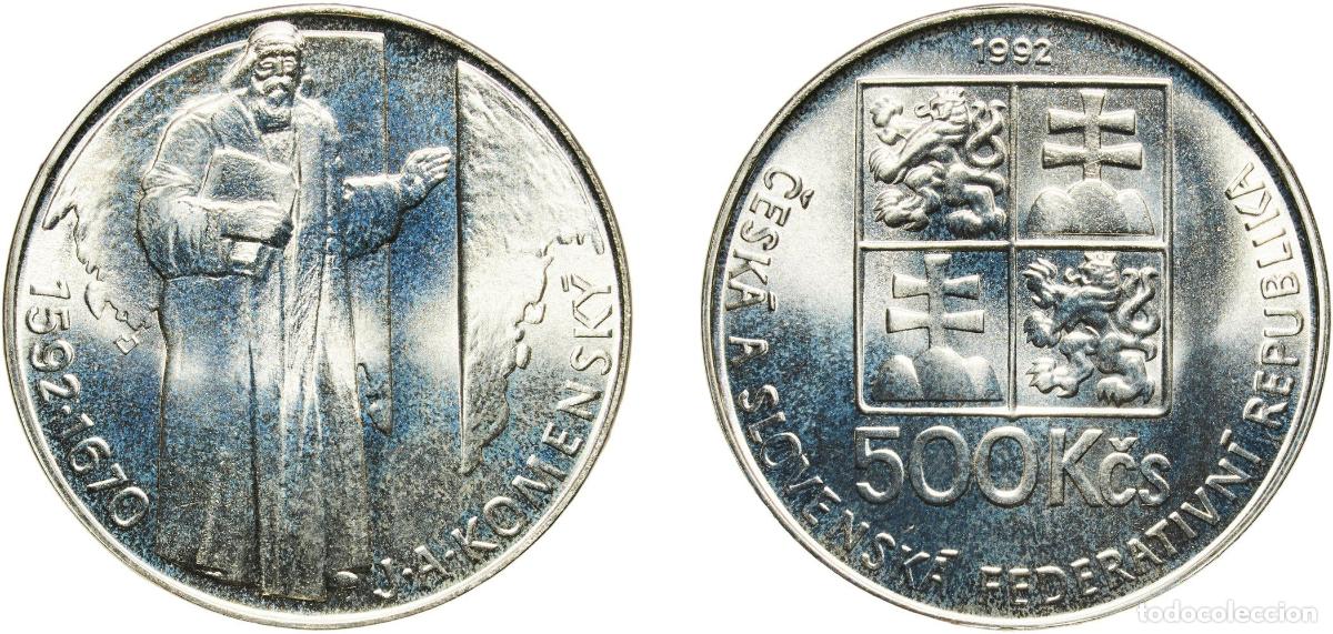 Monedas antiguas de Am&eacute;rica: Czechoslovakia Federal Republic 1992 500 Korun (Jan &Aacute;mos Komensk&yacute;) Silver (.900) (60000) 24.12g UNC
