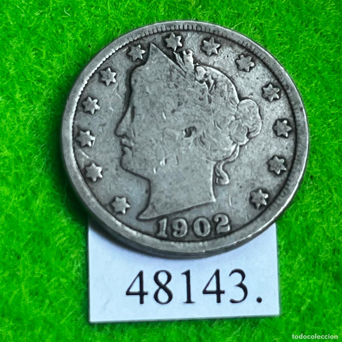 Monedas antiguas de Am&eacute;rica: Estados Unidos de America, 1902 P, 5 c&eacute;ntimos, Barbero, Liberty Head, centavos, USA