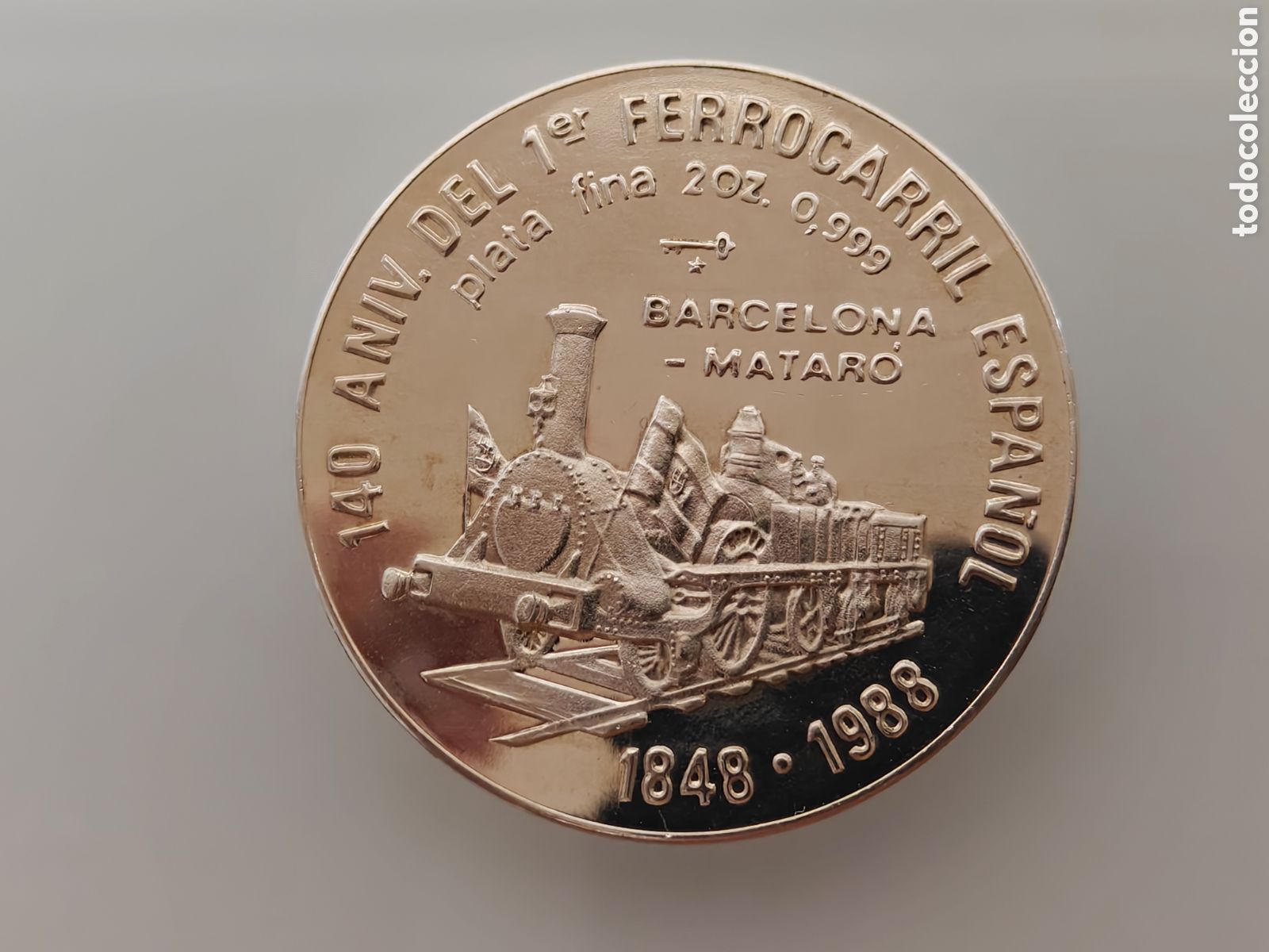 Monedas antiguas de Am&eacute;rica: 2 ONZAS PLATA 20 PESOS CUBA 1848-1988 FERROCARRIL BARCELONA MATARO S&oacute;lo 1000 Muy rara