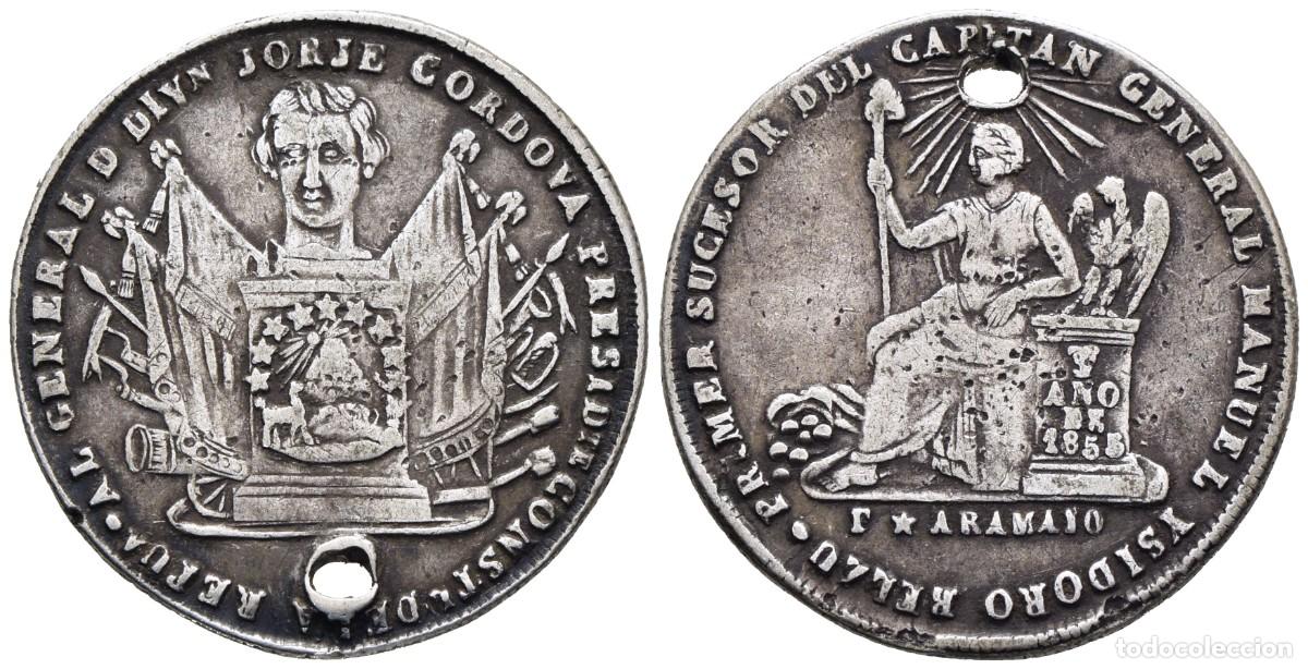 Monedas antiguas de Am&eacute;rica: *** ESCASA MEDALLA (2 SOLES) DE BOLIVIA. 1855. POTOS&Iacute;. Al General Jorge C&oacute;rdova. PLATA ***