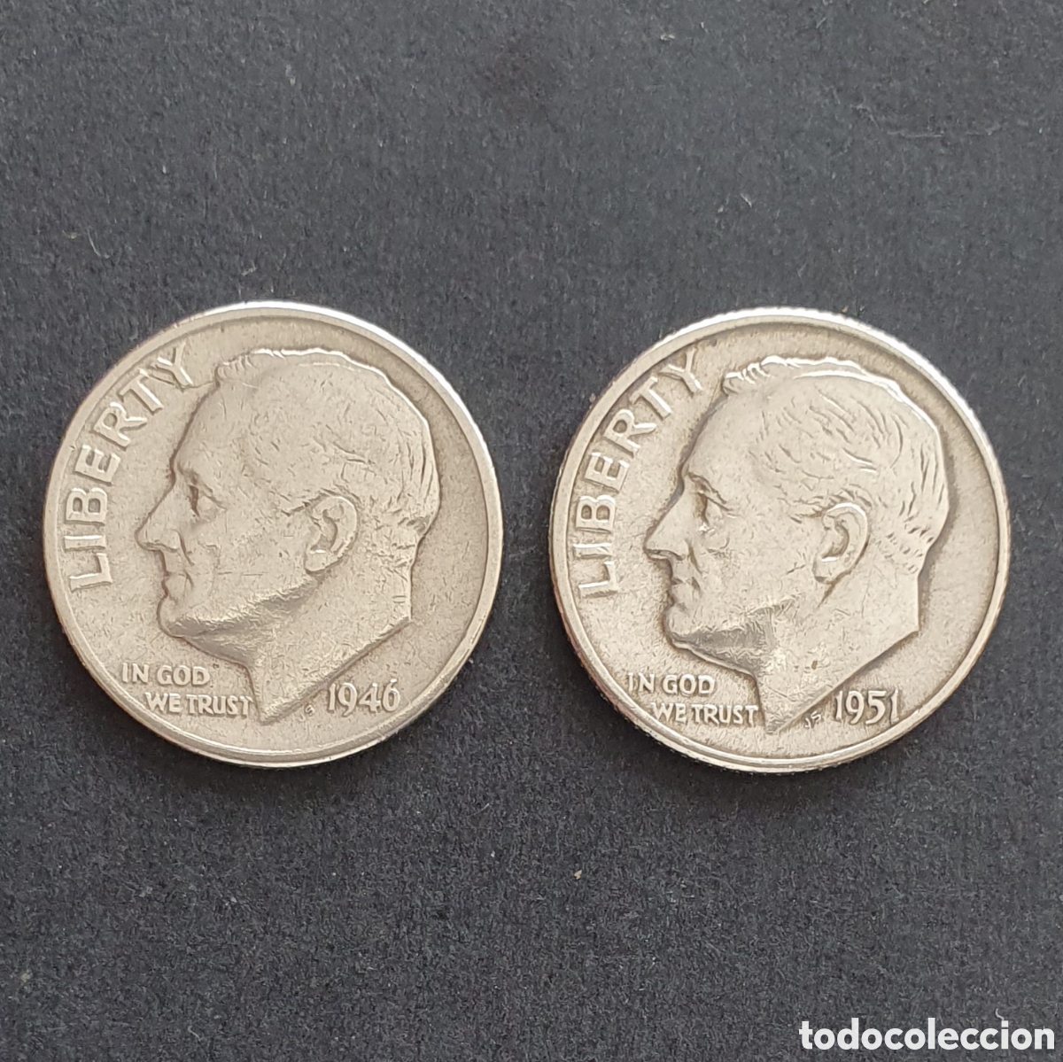 Monedas antiguas de Am&eacute;rica: EEUU 2 MONEDAS 1 DIME PLATA 1946-1951 D&Eacute;NVER