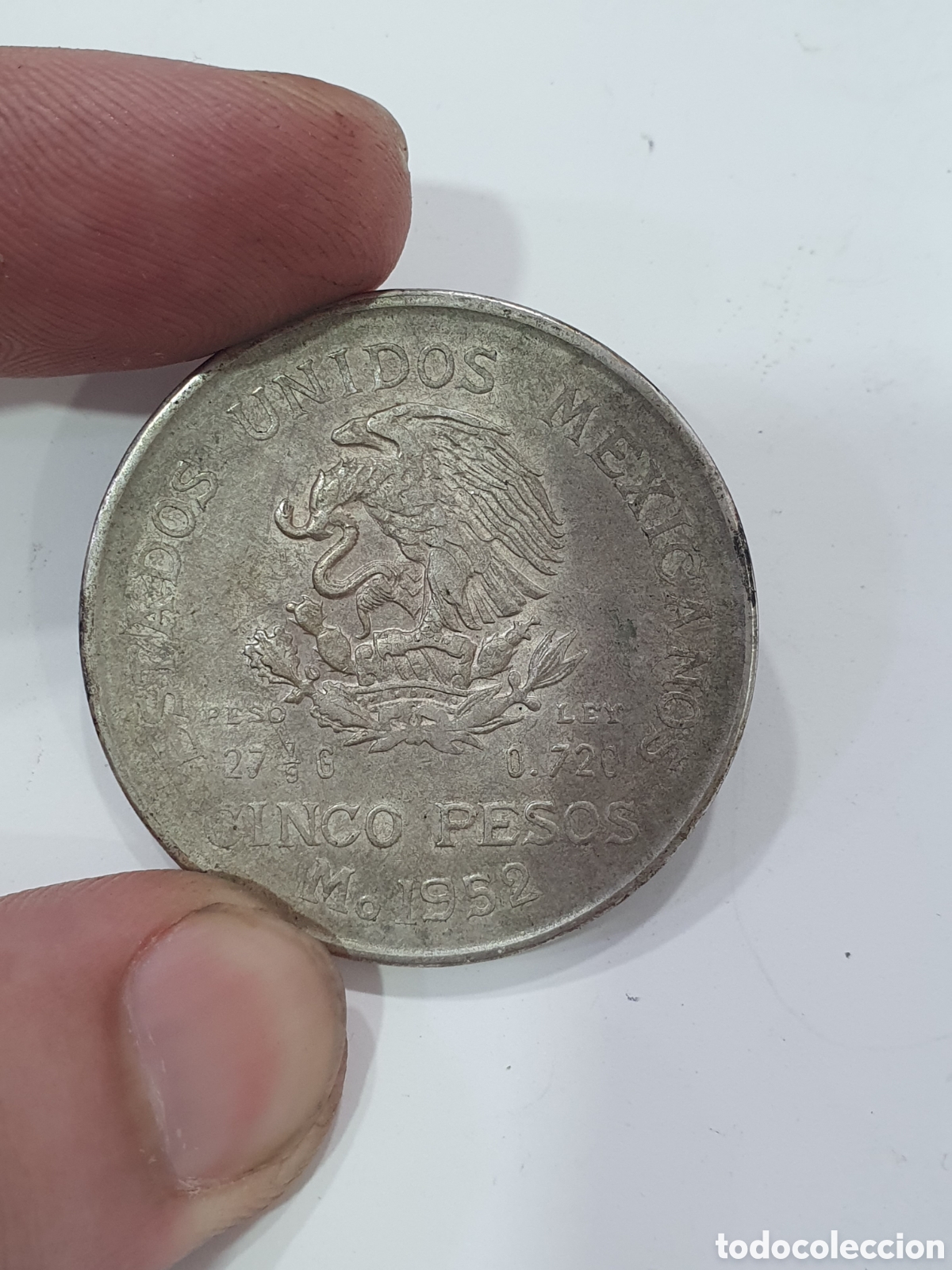 Moedas antigas da Am&eacute;rica: SALIDA 0.01&euro;. 5 pesos Mexico 1952. Plata 0.720. (L46)