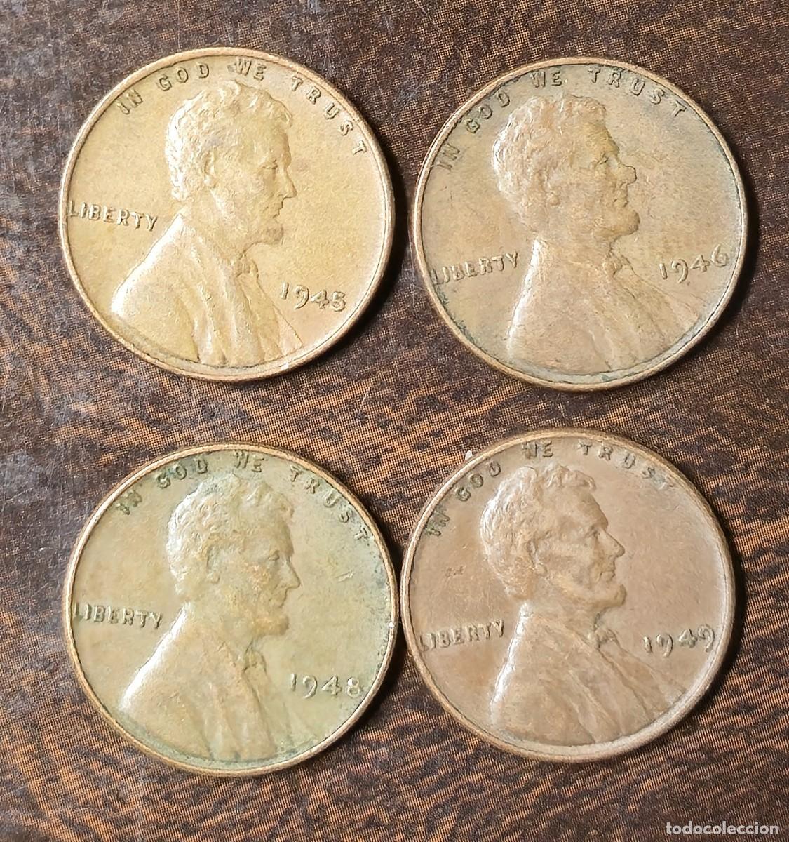 Monedas antiguas de Am&eacute;rica: 4 MONEDA DE ESTADOS UNIDOS 1 CENTAVO 1945 - 1946 - 1948 - 1949