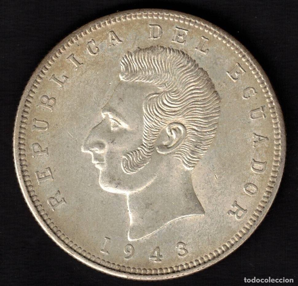 Monedas antiguas de Am&eacute;rica: MONEDA ECUADOR 5 SUCRES 1943 MEXICO - PLATA